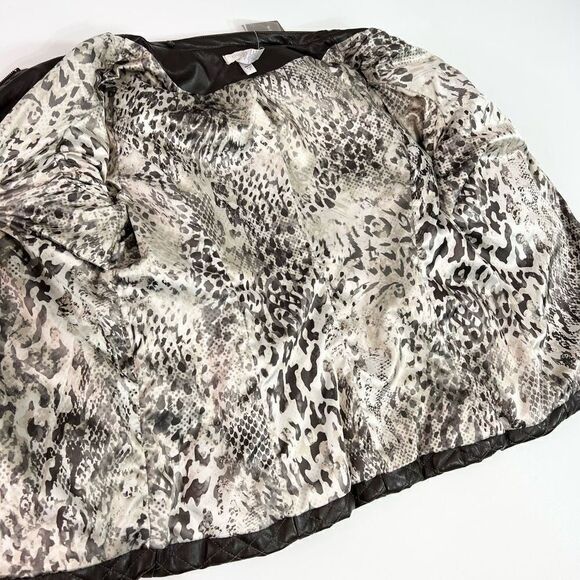 Chico's Jacket Women's 2 Quilted Faux Leather Cheetah Print Lining NEW - Picture 2 of 7